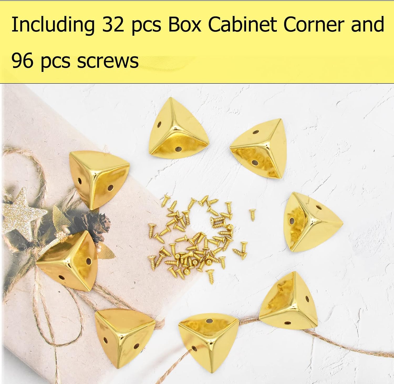 Vintage Box Cabinet Corner Protection-Triangle Box Table Cabinet Corner with Screws Decorative Wood Box Edge Cover Safety Guard Furniture Corner Protector Bumpers (Gold-20mm-32pcs)