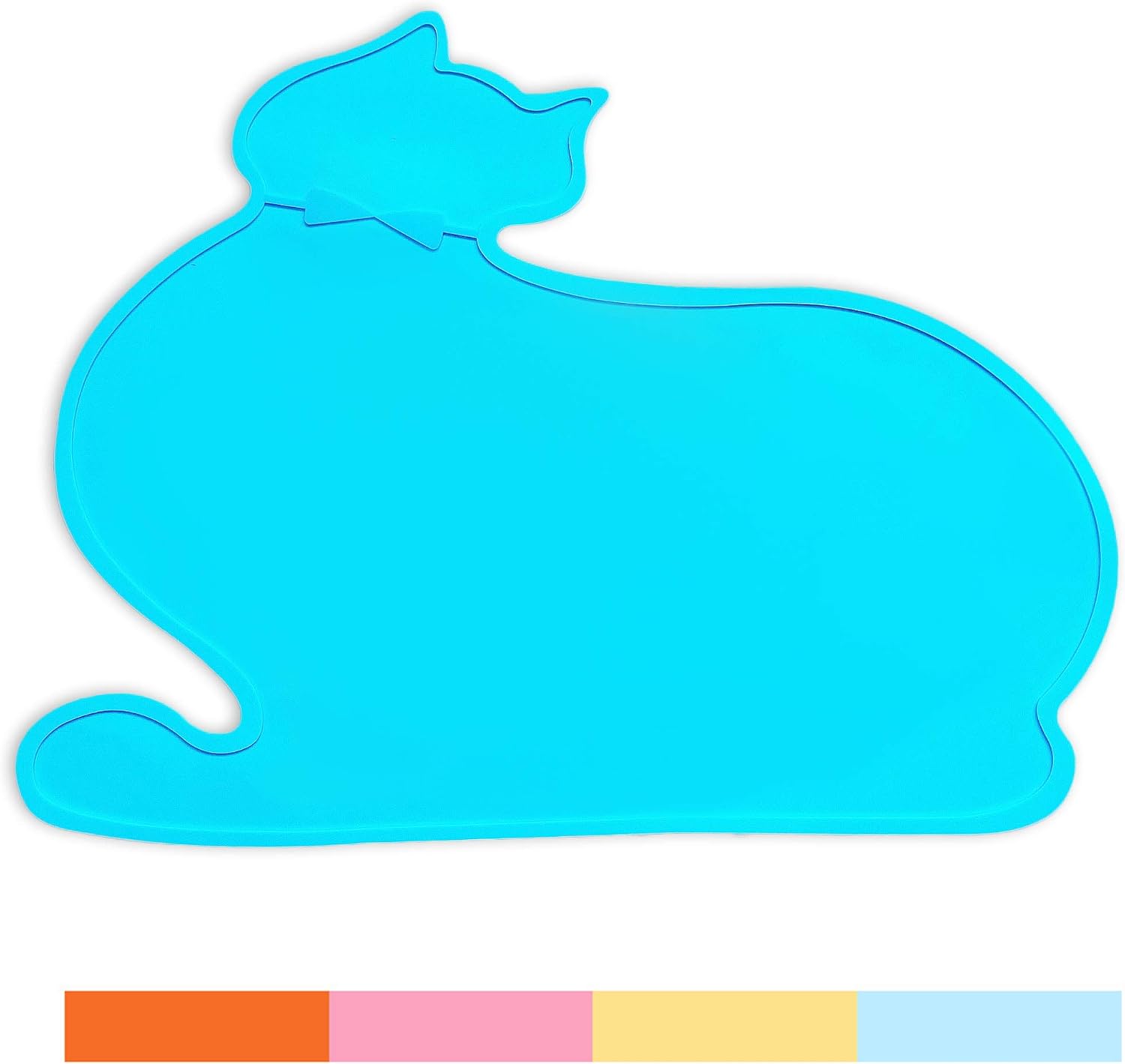 PINCTROT Pet Feeding Mat, Bowl Placemat for Cats Dogs, Tray with Raised Edges, Generous Size for Water Fountain Station, Food Grade Silicone (Blue)