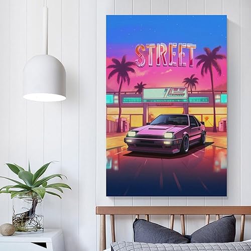 Miniatura 5 de Ae86 Neon Synthwave Retro Jdm Car Pósters de automóvil de anime para dormitorio, decoración de pared de automóvil para decoración de habitación de