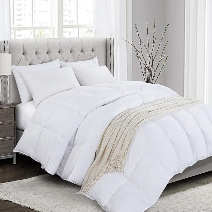 HOMBYS Oversized King Down Alternative Fluffy Comforter Super King 120 x 98 in 116 oz Quilted Duvet Insert with Duvet Cover,8 Corner Tabs,(White, Super King)