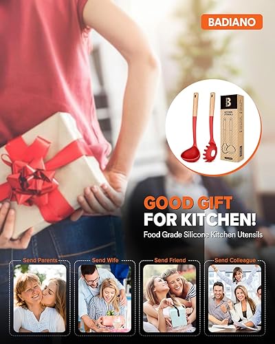 Miniatura 7 de Juego de tenedor y cucharón para pasta, perfecto para servir sopa caliente, revolver y pasta para salsa, silicona mate sin BPA, cuchara de espagueti