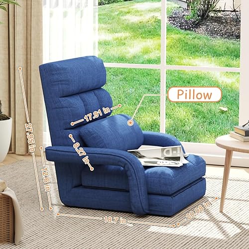 Miniatura 2 de Silla de juegos de suelo, 6 posiciones ajustables, tumbona, para adolescentes y adultos, silla plegable acolchada de meditación con reposabrazos y