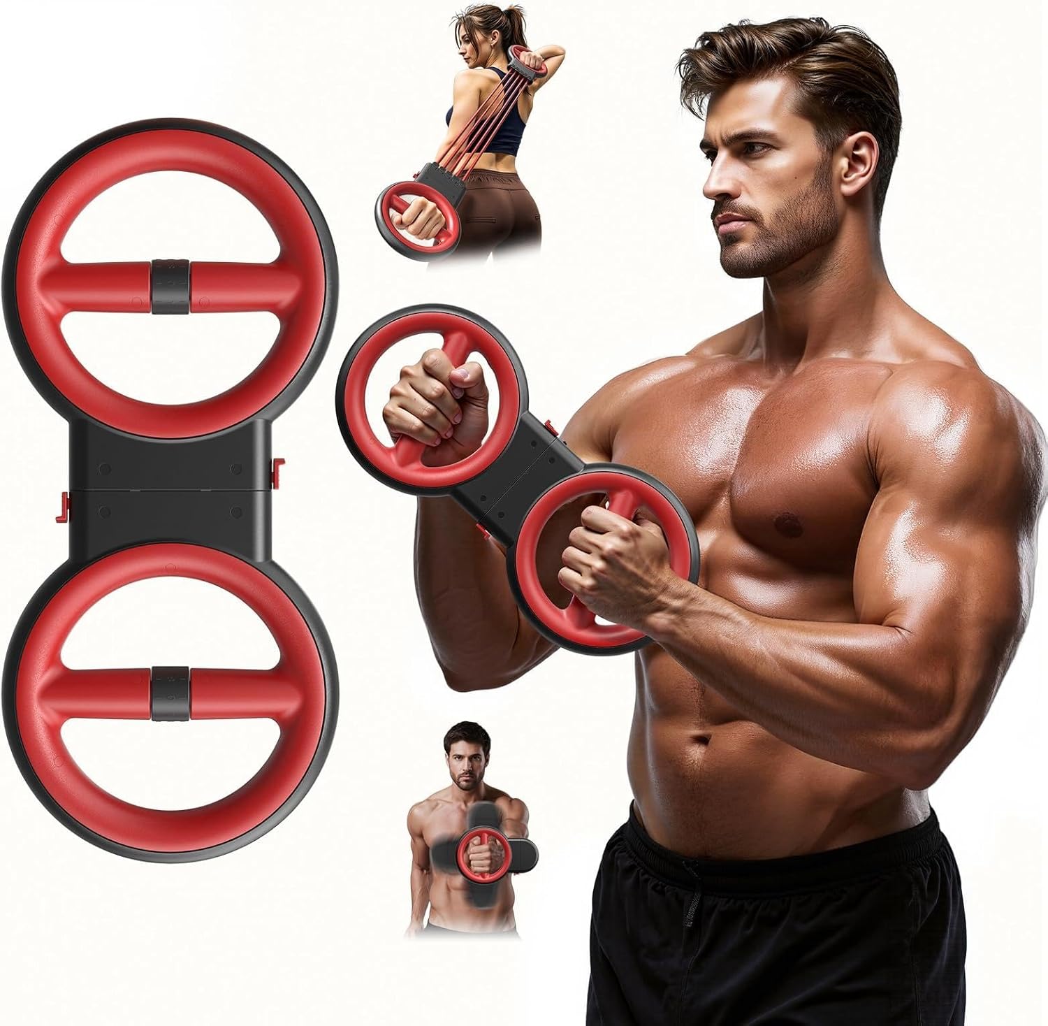 3-in-1 Upper Body Strength Trainer - Detachable Rotator Burn Machine, 360°Hand-Crank Forearm Trainer & Resistance Band, Portable Home/Gym Equipment for Men & Women