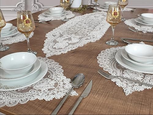 Juego de 7 piezas de camino de mesa y manteles individuales de 6 manteles individuales para decoración de mesa de macramé y estilo granja, manteles