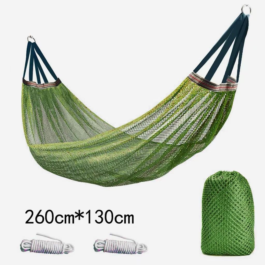 Portable Outdoor Mesh Hammock, Breathable Camping Hammock with Ropes and Carry Bag, Cool Mesh Garden Hammock for Backyard, Patio, Beach, Camping and Travel, Army Green, 260 x 130 cm