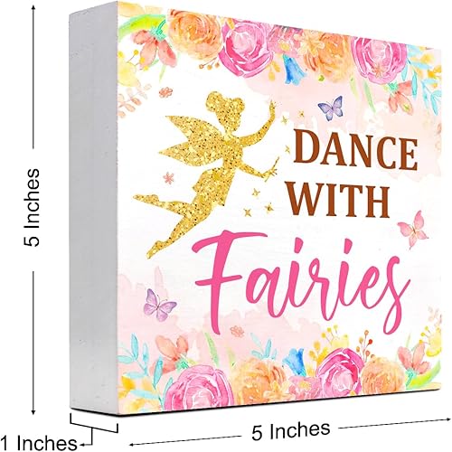 Miniatura 2 de Letrero de madera con texto en inglés "Dance with Fairies" para decoración de escritorio, decoración de escritorio con diseño floral de acuarela