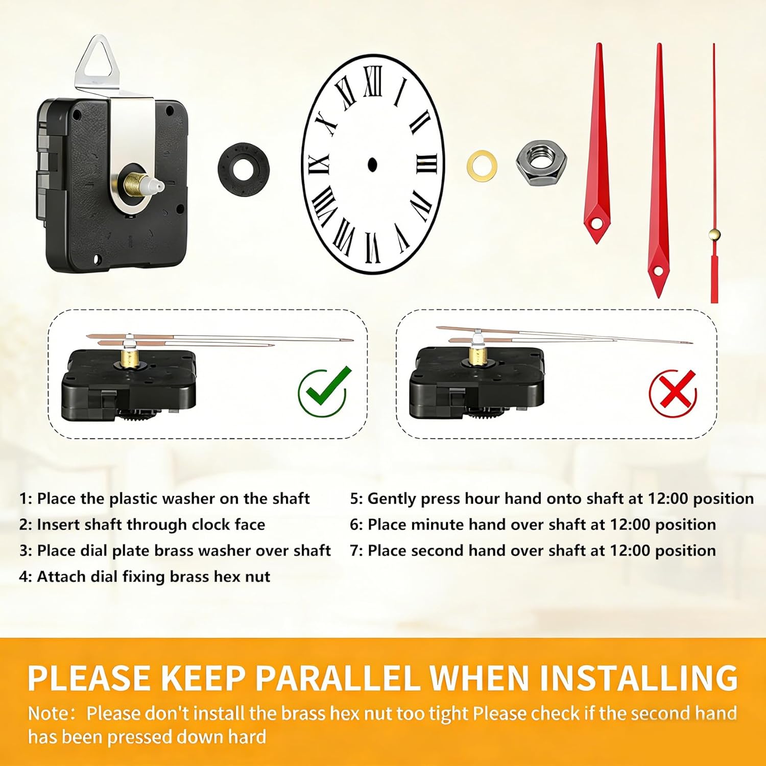 3 Piece Silent Quartz Wall Clock Mechanism with 7 Pairs Different Styles of Movement Kits, Mechanism Clock for DIY