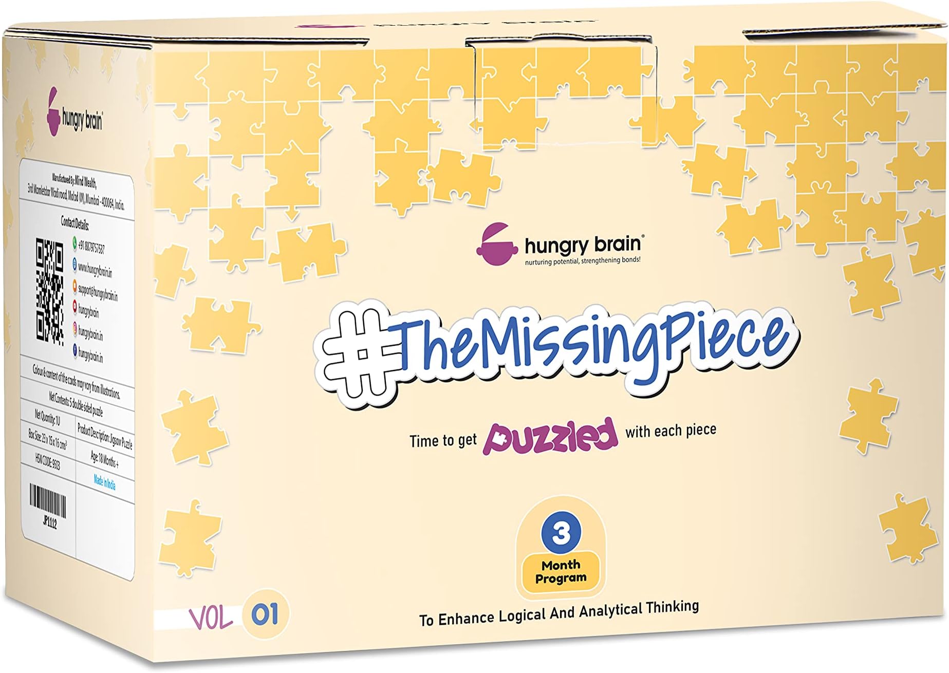 hungry brain Early Learning Kids Jigsaw Puzzle - The Missing Piece | Gift for Babies | Problem Solving Skills and Developing Logical Thinking of Kids | 9 to 48 Double Sided Pieces | 10 Unique Puzzles