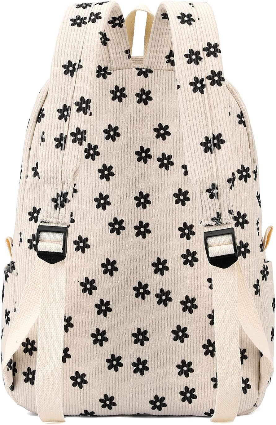 School Backpack for Girls Corduroy Bookbag 16inch Elementary Primary Preschool for Teen Boys Girl Travel Casual Daypacks (Daisy Beige) - Image 7
