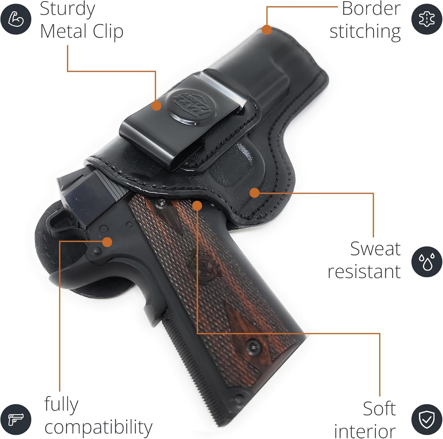 Genuine Leather Iwb Holster for 1911 5" Pistol - Tactical Handgun Iwb Leather Holster - Comfortable Appendix Everyday Carry - Maxx Carry Holsters by PH