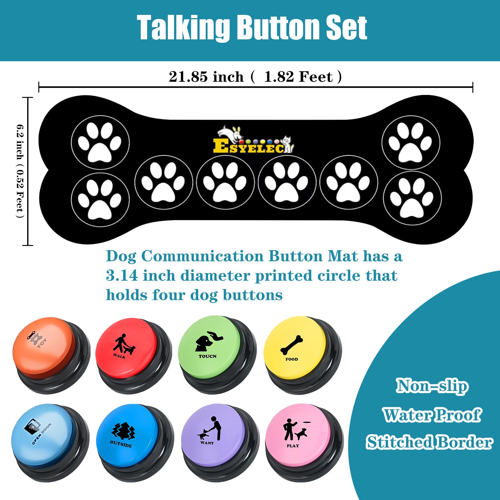 Botones Para Perros Comunicación, Paquete De 8 Hablar Perros, Botón Grabación Voz 30 Segundos, Zumbadores Entrenamiento Mascotas Con Calcomanías
