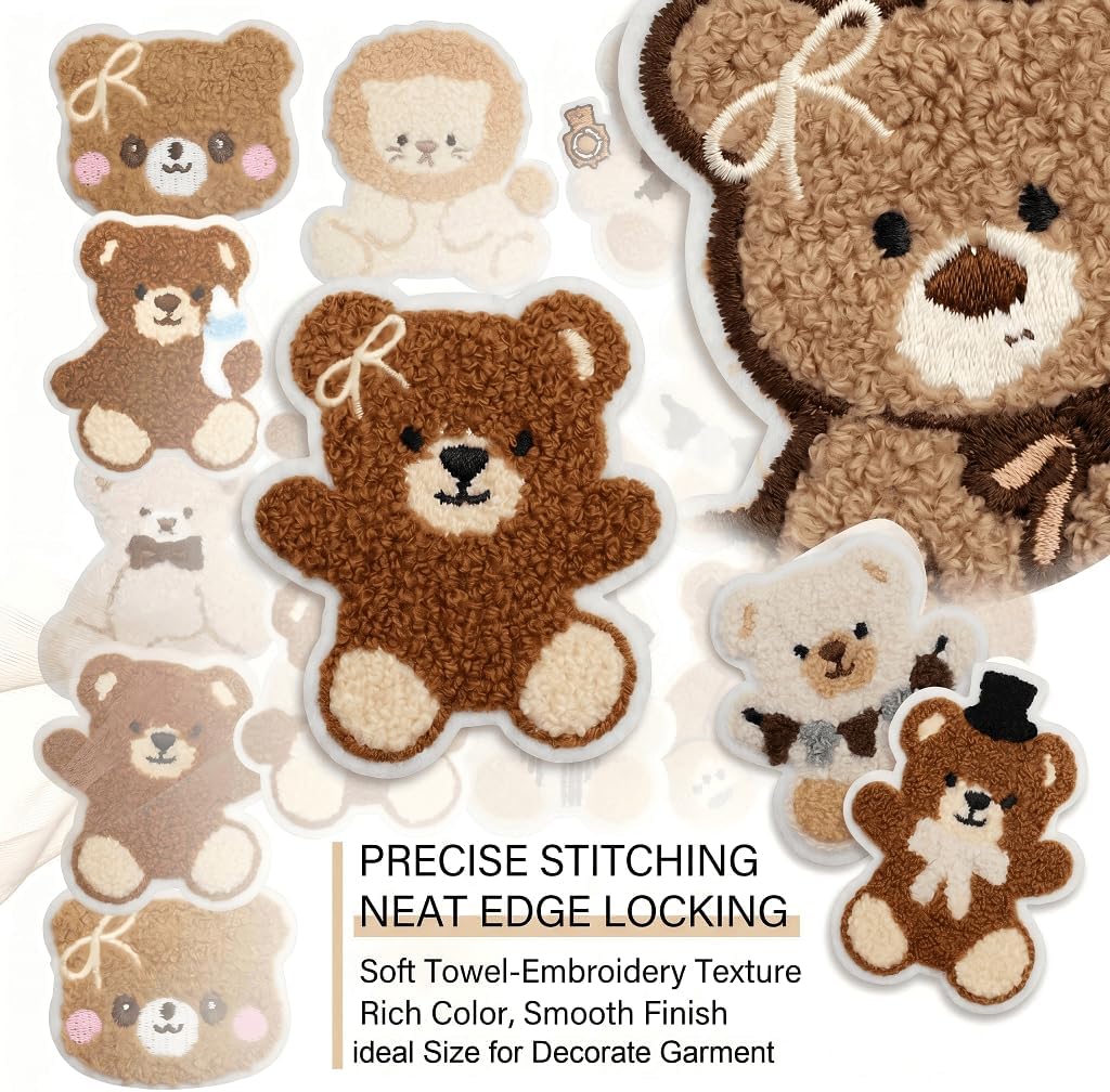 20 Pcs Plush Bear Iron on Patches, Cute Kawaii Bear Animal Embroidered Applique for Clothes, Hat, Bag, Backpack,Jeans, Dress, Shirt,Cartoon DIY Crafts Gifts for Kids Girls Women Mama