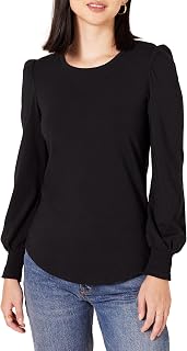 Amazon Essentials Women's Long-Sleeve Crewneck Smocked Cuff T-Shirt