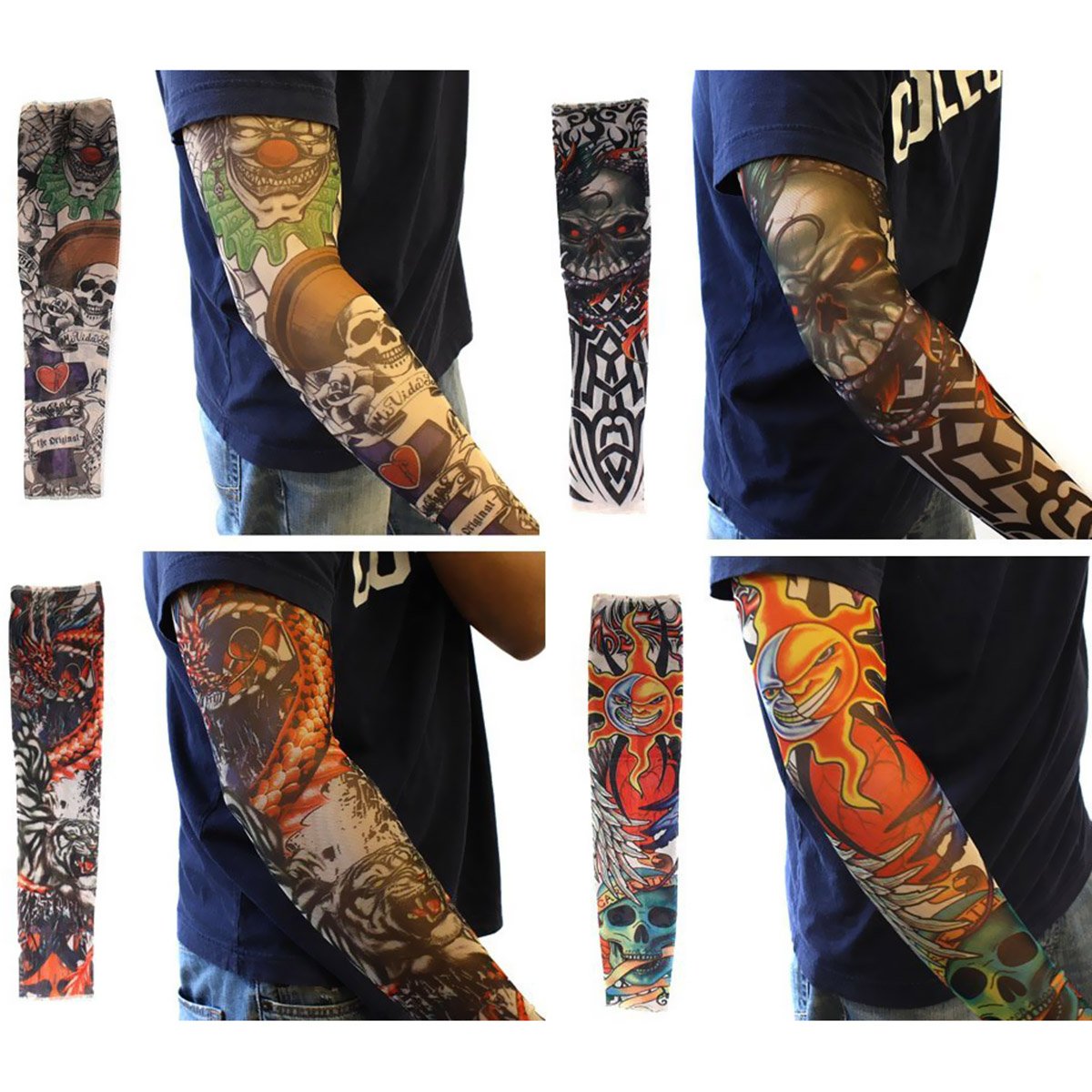 Juego De 20 Mangas Protectoras De Brazo Con Tatuajes Falsos Temporales - Diseños Variados, Manga Deportiva Multicolor