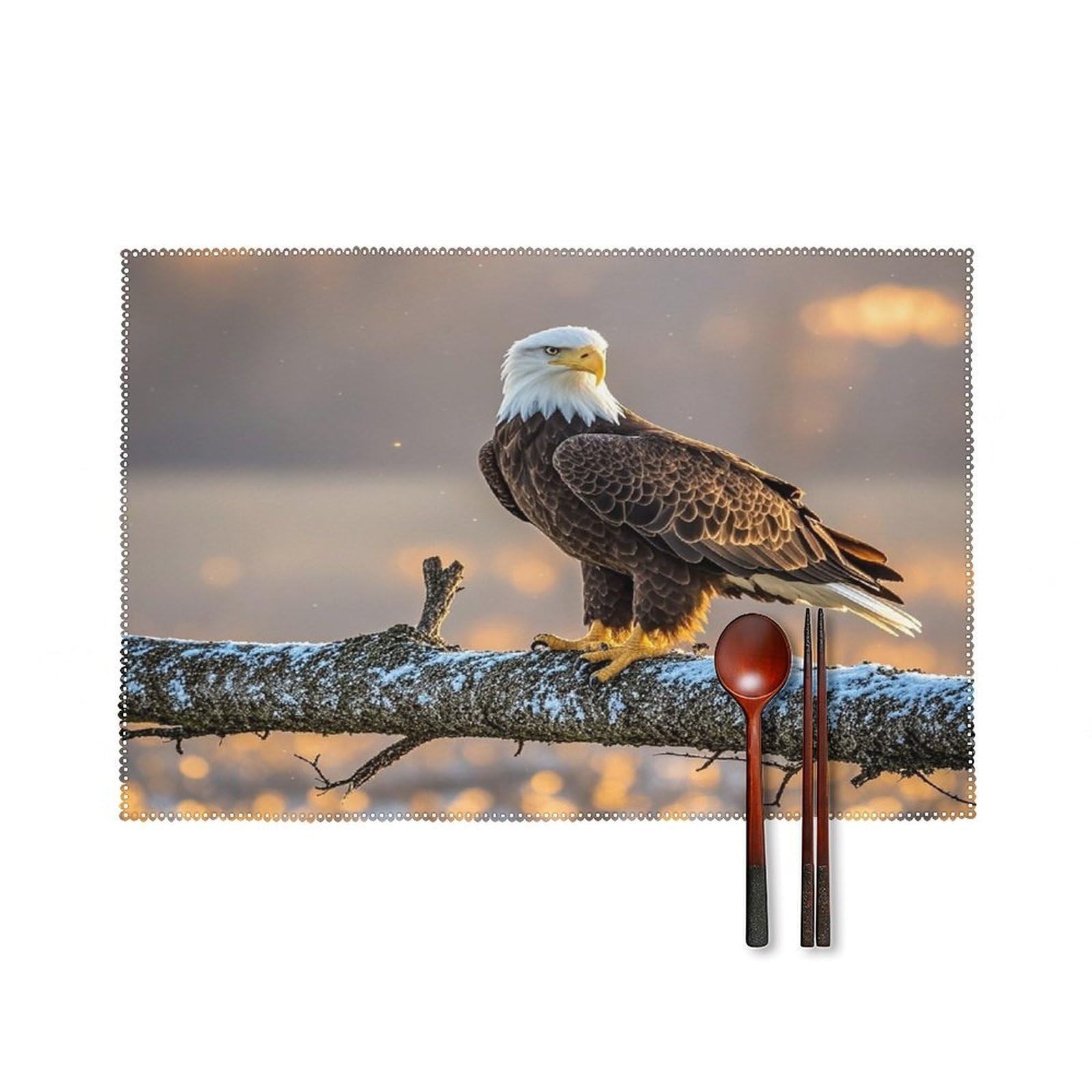 Golden Sunset Bald Eagle Placemats Set of 6 Washable Farmhouse Dining Table Mat Non Slip Heat Resistant Non-Slip Place Mats Easy Clean Table Protective Placemats for Indoors & Outdoors