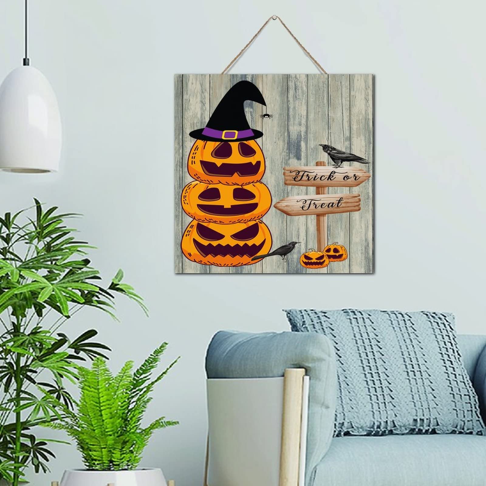 Mignonne citrouille effrayante panneau bois déco murale enfant 30cm