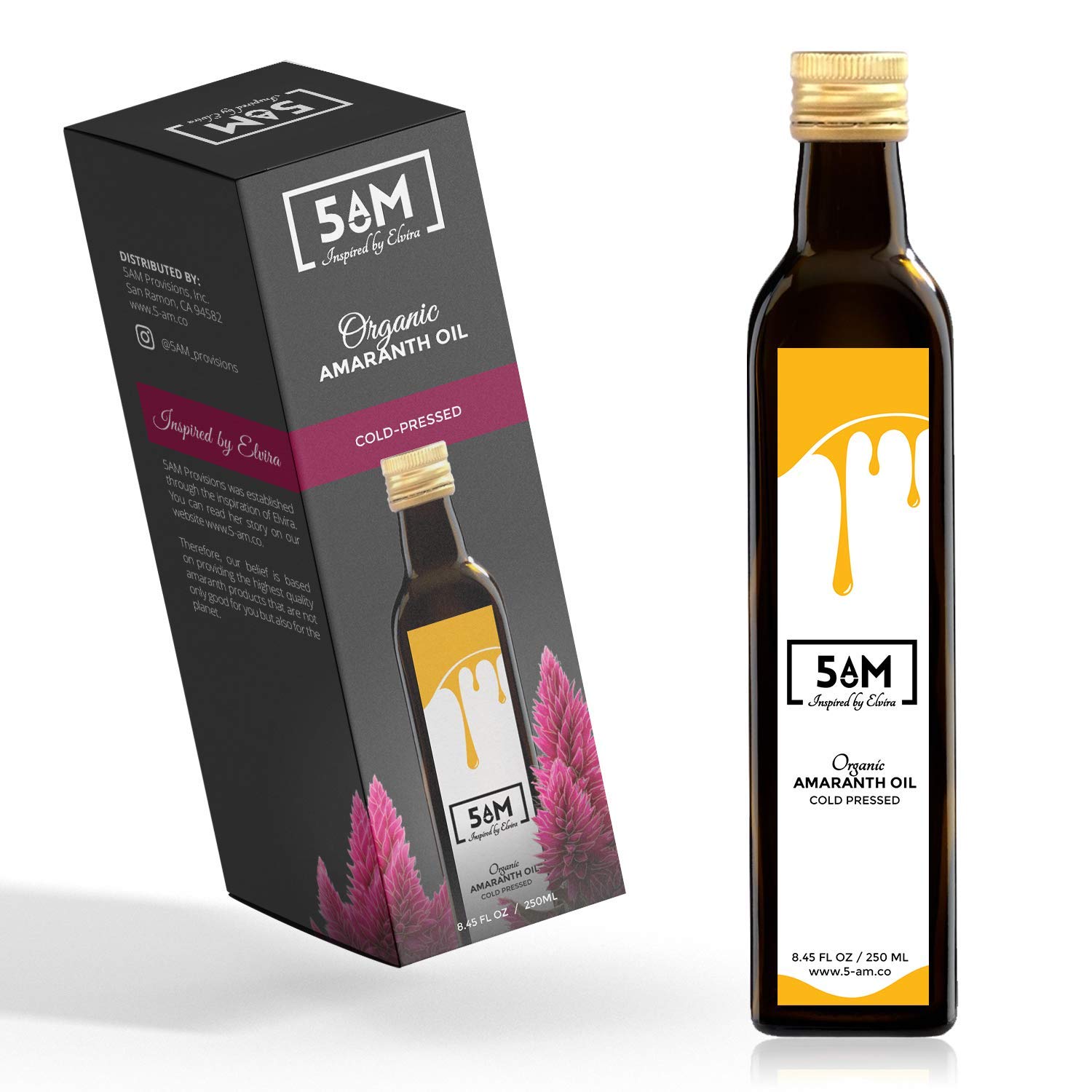 Amaranth Oil by 5AM | Large Bottle 250ml | 100% Pure, Organic, Cold-Pressed. (Glass Bottle).