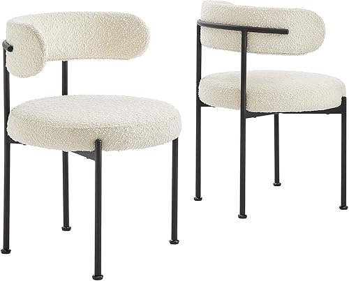 Modway EEI-6516-IVO-BLK Albie Boucle - Juego de 2 sillas de comedor de tela, color negro marfil