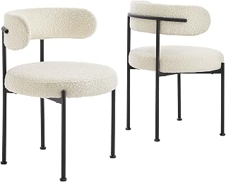 Modway EEI-6516-IVO-BLK Albie Boucle Fabric Dining Chairs - Set of 2, Ivory Black