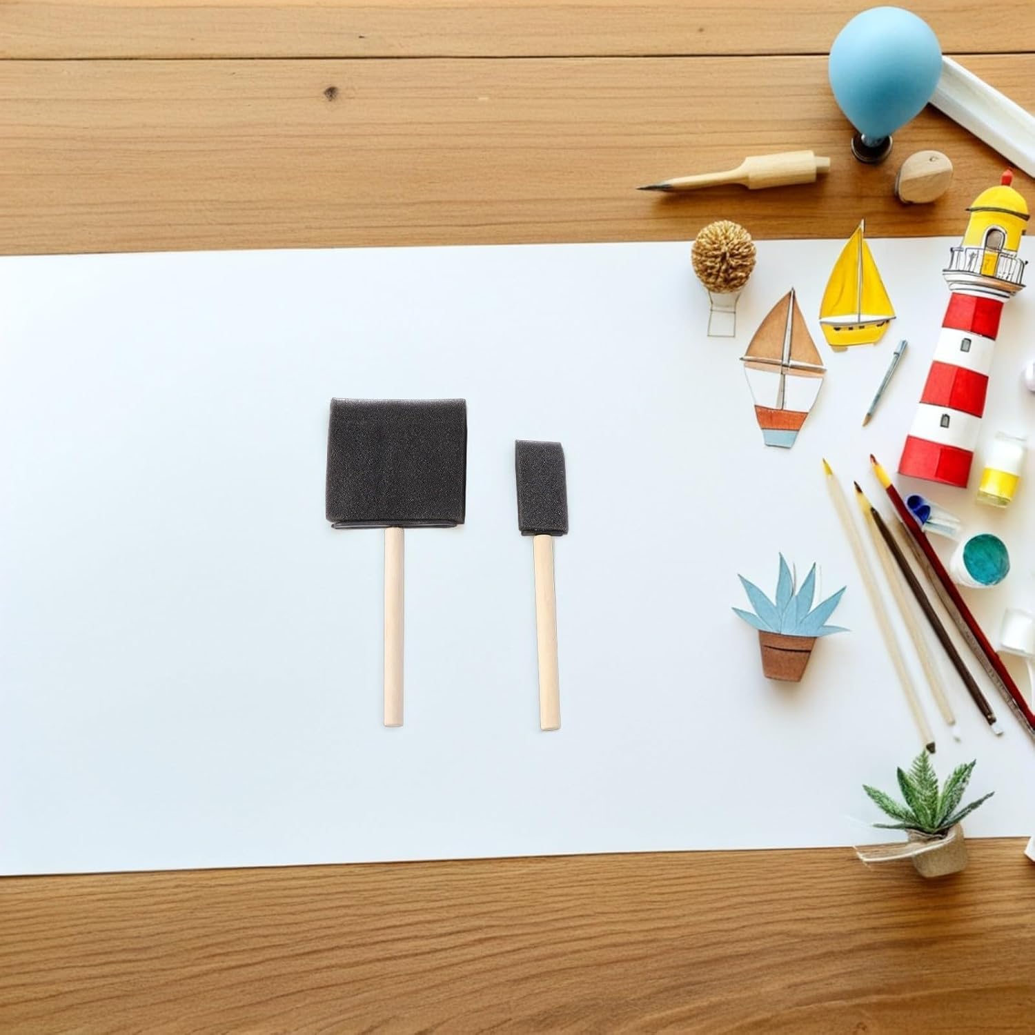 24pcs Sponge Paint Brushes with Wood Handles Assorted Sizes Foam Brushes for Painting and Crafts for Creative Activities and DIY Art Projects