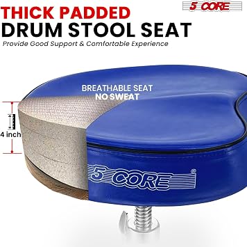 5 CORE Drum Throne 4 Padded Saddle Style Heavy Duty Drummer Stool Widened Seat with Swivel Height Adjustable 27 Inch Double Braced Chair Blue - DS CH BLU SDL HD