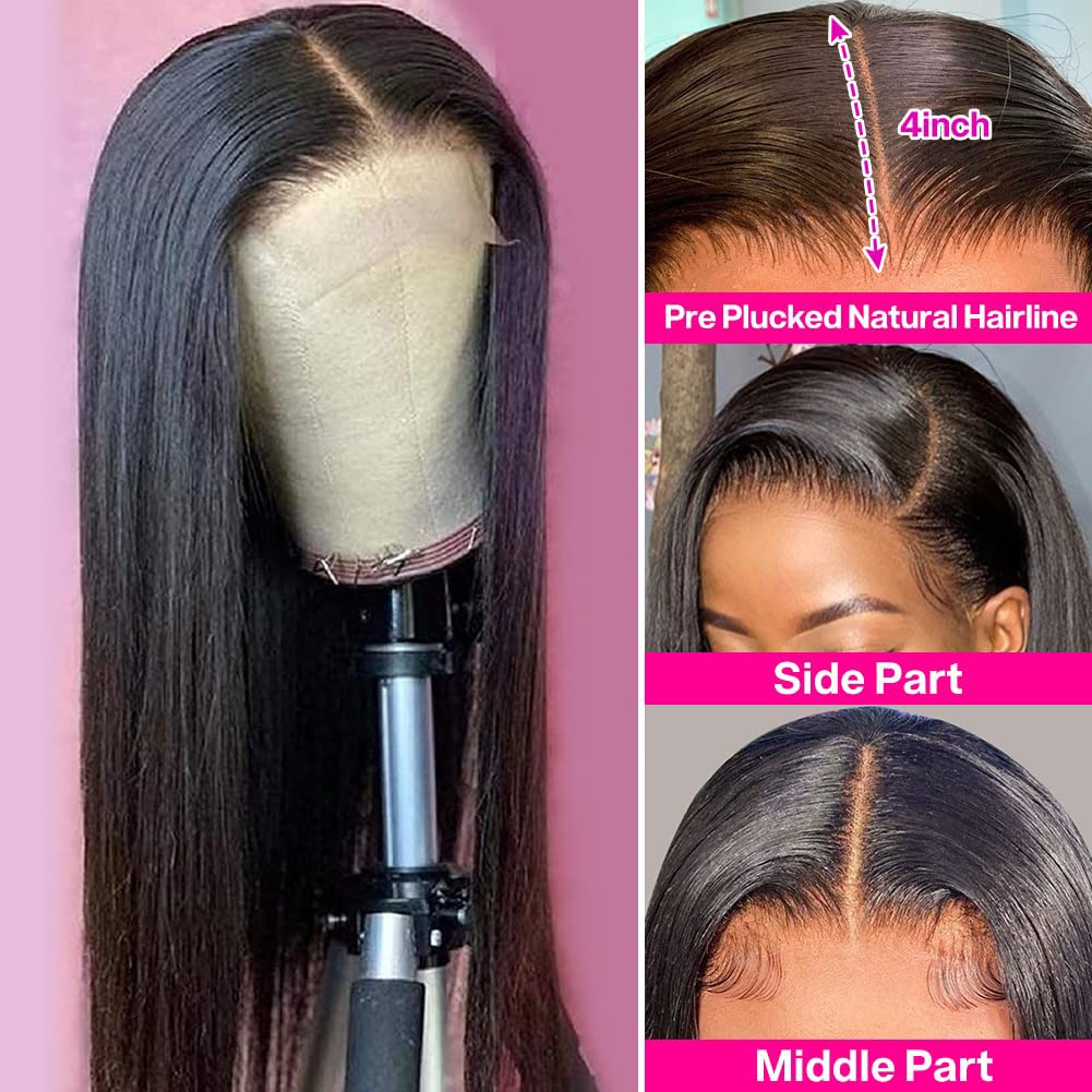 GRACE PLUS Body Wave HD Lace Front Wigs Human Hair 180% Density 5x5 HD Lace Closure Wigs Human Hair Pre Plucked with Baby Hair Brazilian Glueless Human Hair Wig for Black Women Natural Color (26 Inch, 4x4 straight wig)