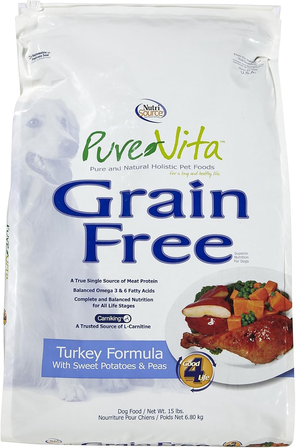 Tuffy'S Pet Food 131642 Tuffy Pure Vita Grain Free Turkey And Sweet Potato Food For Dogs, 15-Pound