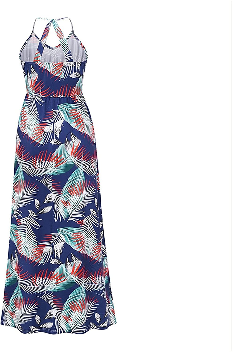 Verstellbarer Ersatz-Schultergurt, Handtaschenträger, Damen-Sommerkleid, rückenfrei, lässig, mit Blumenmuster, Spaghettiträger, Blumenmuster, langes Maxikleid, Sommerkleider (Farbe: Blau, Größe: L) (