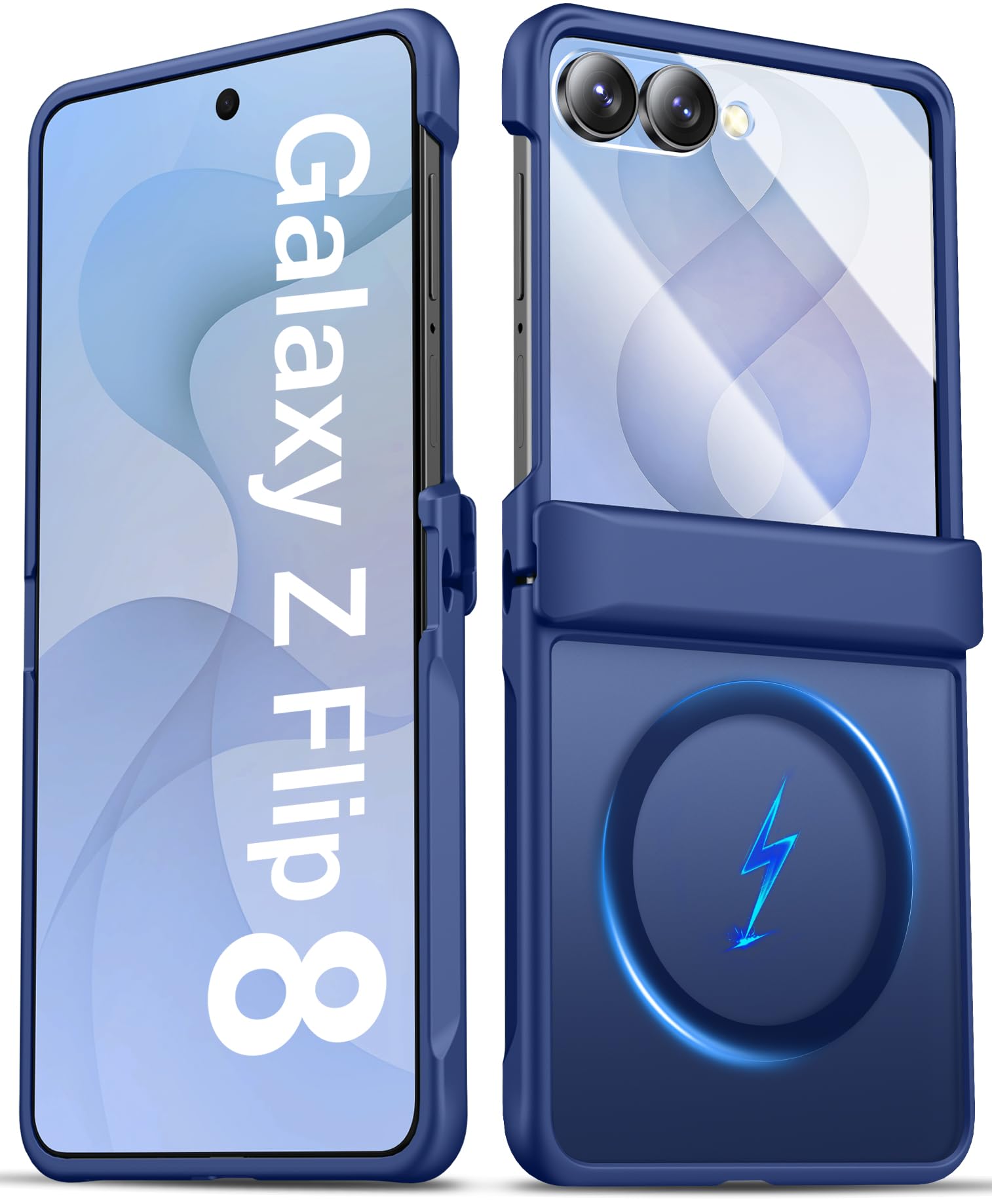 SIXBOX Samsung Galaxy Z Flip 8 Case, Compatible with MagSafe, Blue | Screen Protector, Magnetic, Hinge Protection, Wireless Charging, Slim, Sturdy, Durable, Man Woman