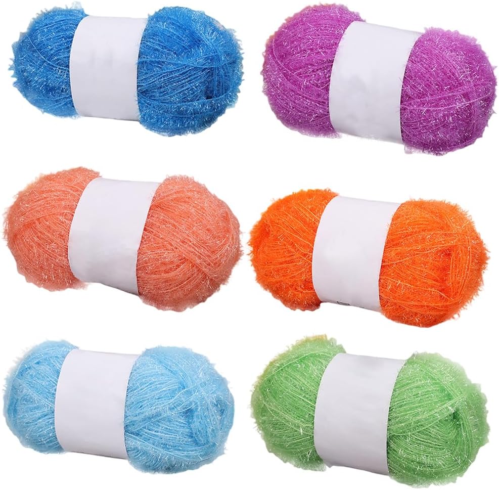Katutude 6 Skeins Sparkly Scrubby Yarn for Dishcloths Metallic Scrubby Polyester Yarn Crochet Knitting Yarn Quick-Dry Weaving Dishcloths Yarn Assorted Color Scrubby Yarn Skeins - 50g/Skein