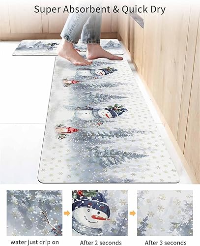 Miniatura 4 de Tapete de baño de muñeco de nieve para bañera, antideslizante, de secado rápido y absorbente, tierra de diatomeas, fregadero, dormitorio, cocina,