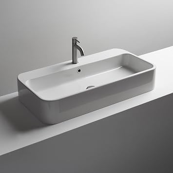 Cosa 100.03-86400 Cosa 39-3/8" Rectangular Ceramic Vessel or Wall Mounted Bathroom Sink with Overflow and 3 Faucet Holes at 8" Centers
