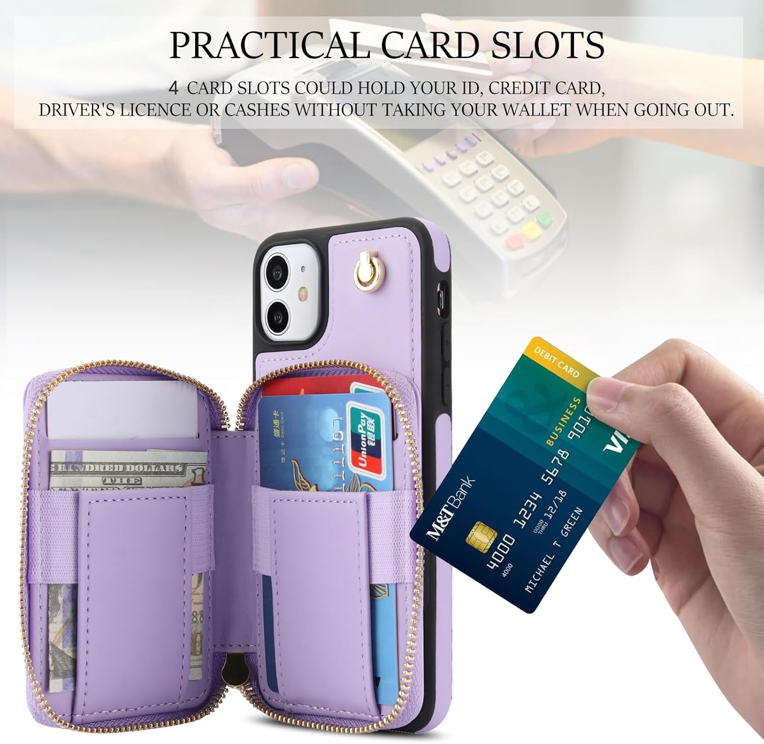 Phone Case for iPhone 11 6.1 Wallet Cell Cover with Tempered Glass Screen Protector Wrist Crossbody Strap RFID Blocking Credit Card Holder iphone11case iPhone11 i Phone11 11s XI 11R Women Girls Purple