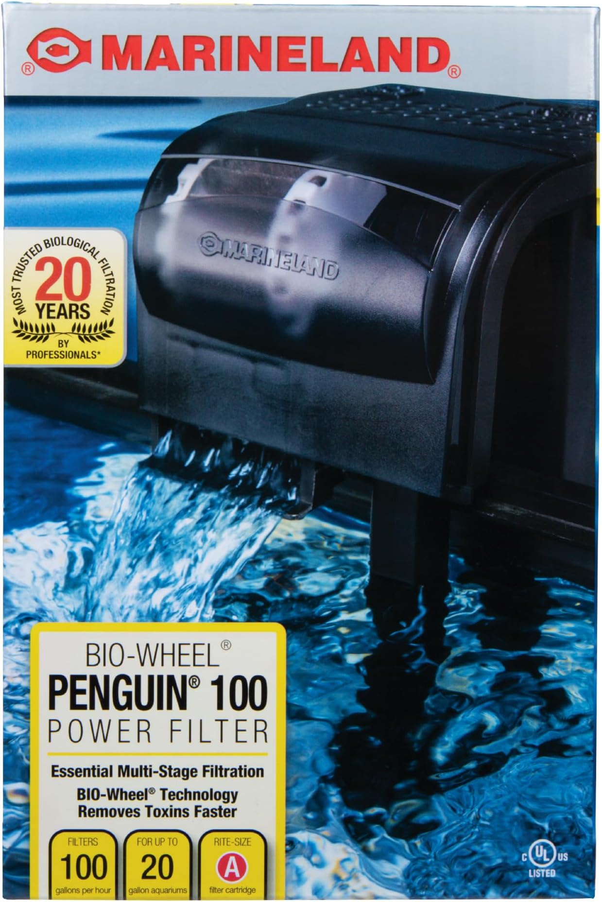 Penguin Bio-Wheel Power Filter 100 GPH, Multi-Stage Aquarium Filtration
