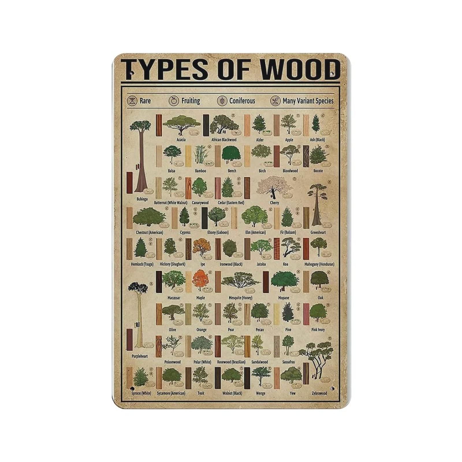 rayprint Types Of Wood Poster Metal Tin Sign Art Wall Plaque Decor Vintage Retro Sign Iron Painting Aluminum Sign for Home Decor Bar Shop Men Cave Outdoor Garage Indoor 12"x8"
