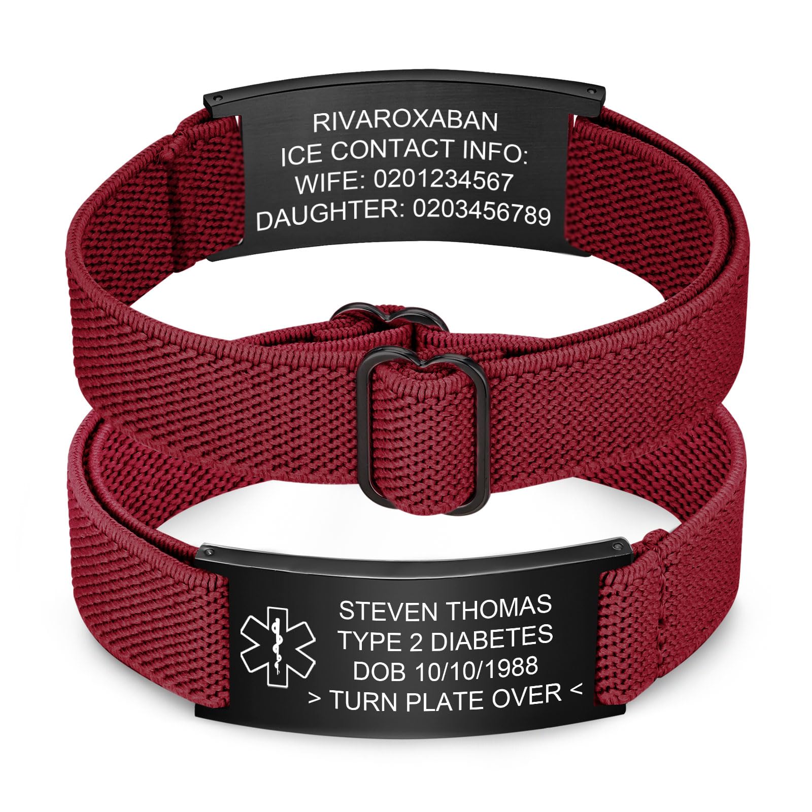 Personalized Medical Alert Bracelet for Men - Customized Elastic Strap Stainless Steel ID Bracelets Engraved Medic Info, Emergency Awareness Medic ID Bracelet for Autism Allergy Diabetic Epilepsy