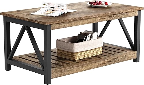 Miniatura 11 de Mesa de café ChooChoo Farmhouse, Mesa rústica vintage para sala de estar con estante, 40 Pulgadas Blanca Blanco,Negro -,Espresso,Roble rústico y