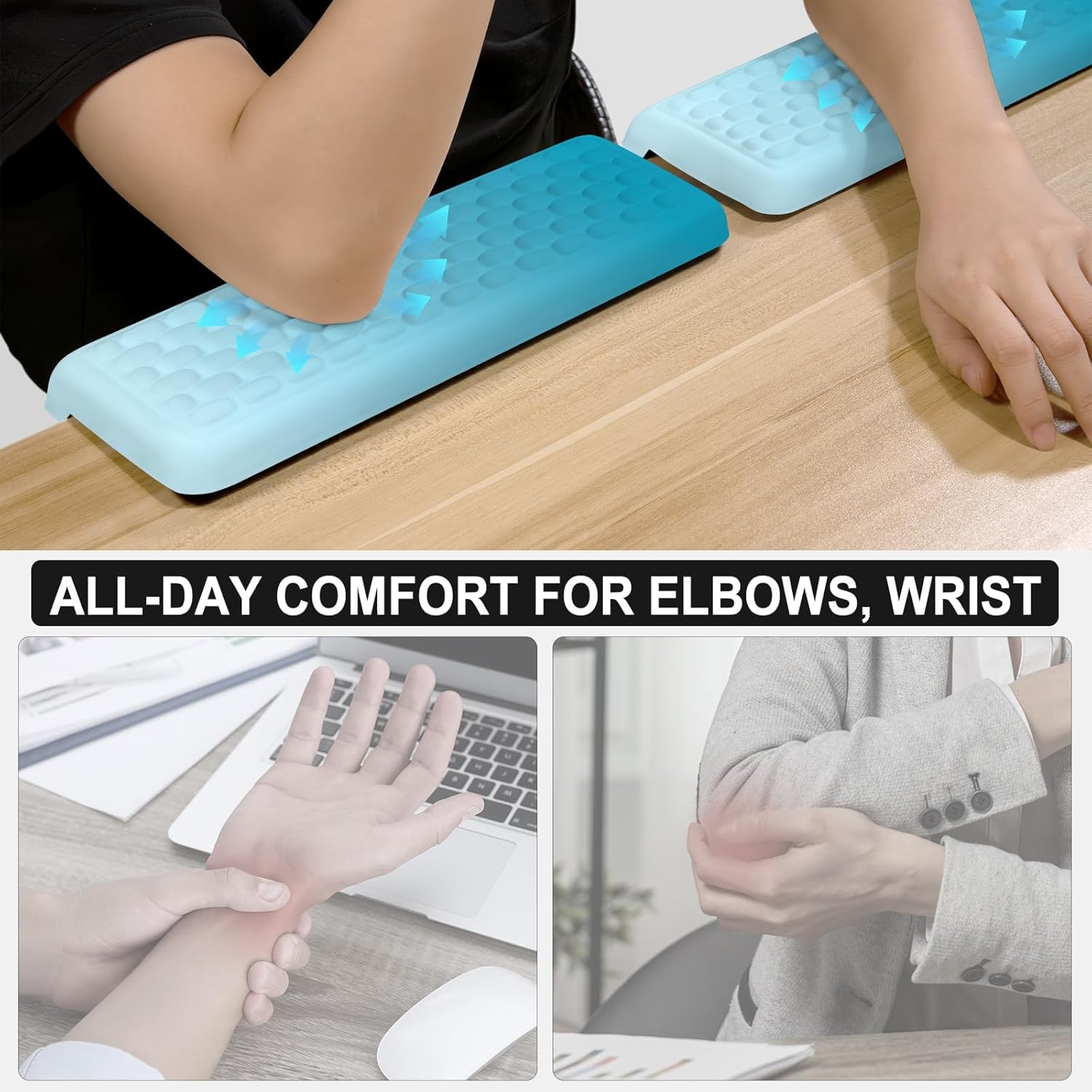 Rnivvi L-Shaped Desk Elbow Pad, 2-Pack Ergonomic Memory Foam Wrist Rest for Computer Keyboard, Non-Slip Desk Edge Cushion Universal Fit, Forearm Rest Pad for Pain Relief Support, Mint Green Gradient