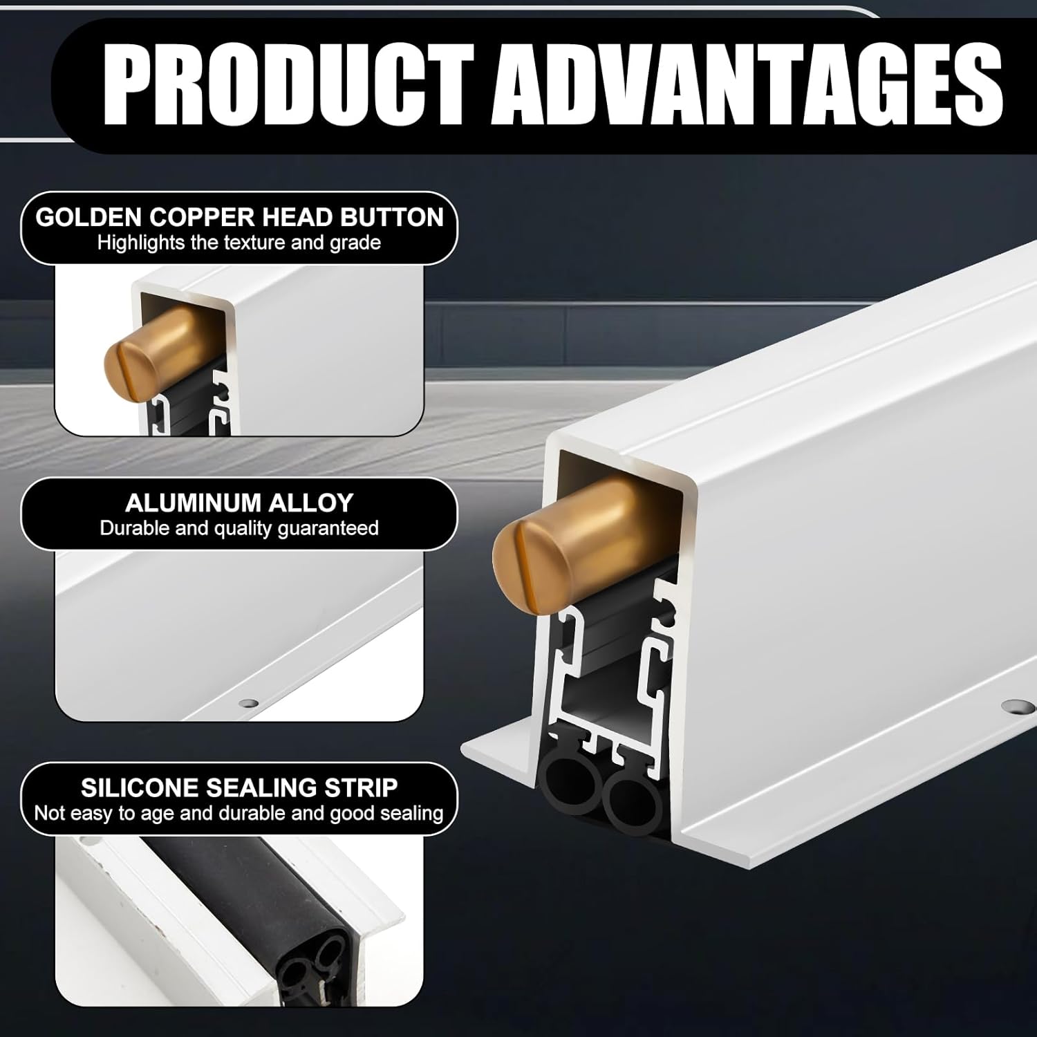 Aluminum Automatic Door Bottom Seal Kit with Double Neoprene Ball Seal, Surface Protector for Secure Mounting, 1" Drop - 36" Automatic Drop Down Door Sweep with Mounting Kit (36"L x 0.787"w x 1.5"h)