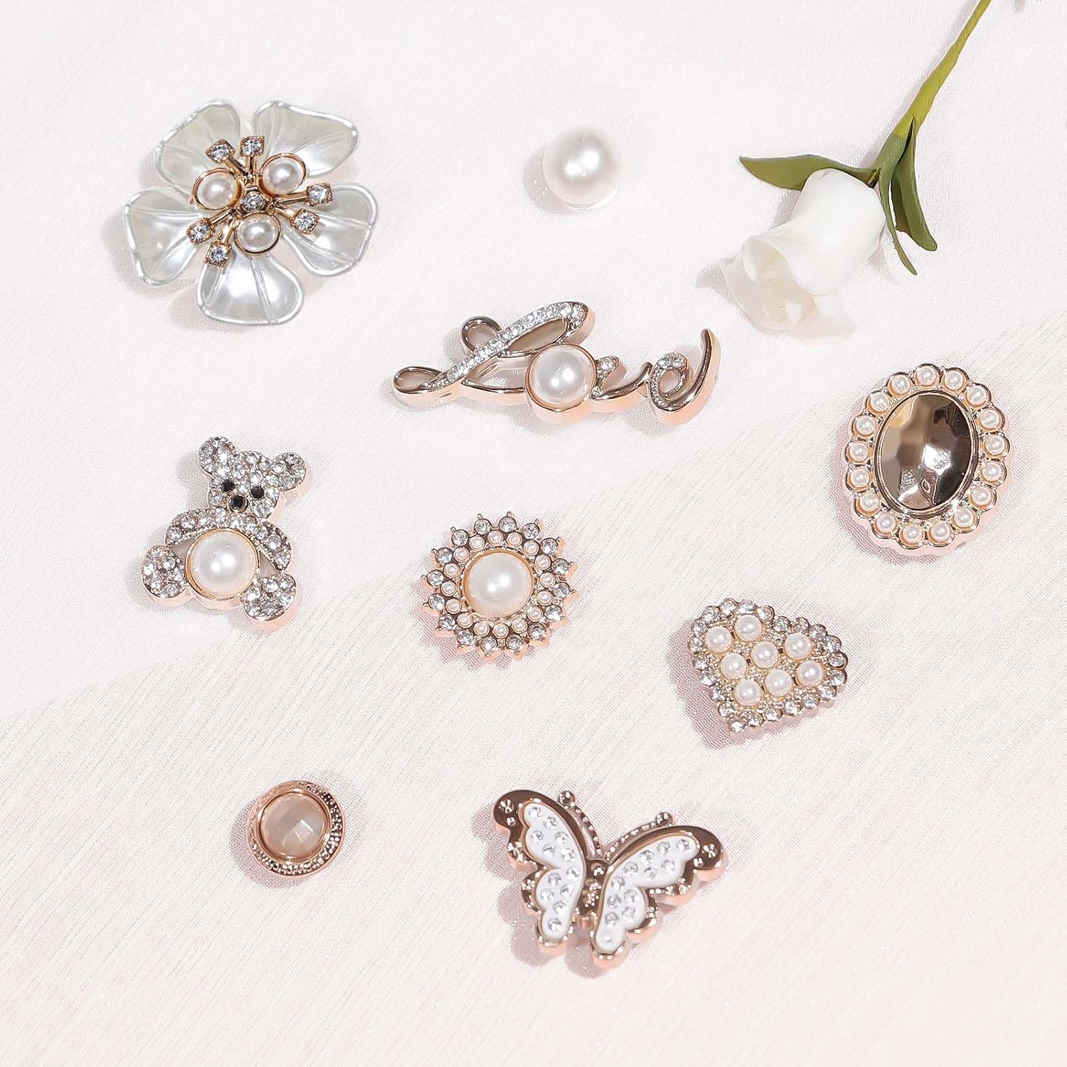 24 Pcs Bling Shoe Charms for Women,Rhinestones Pearl Shoe Decoration Charms Butterfly Flower Shoe Charm Girly Shoe Chains for Clog Sandals, DIY Shoes Accessories for Birthday Party Gifts Party