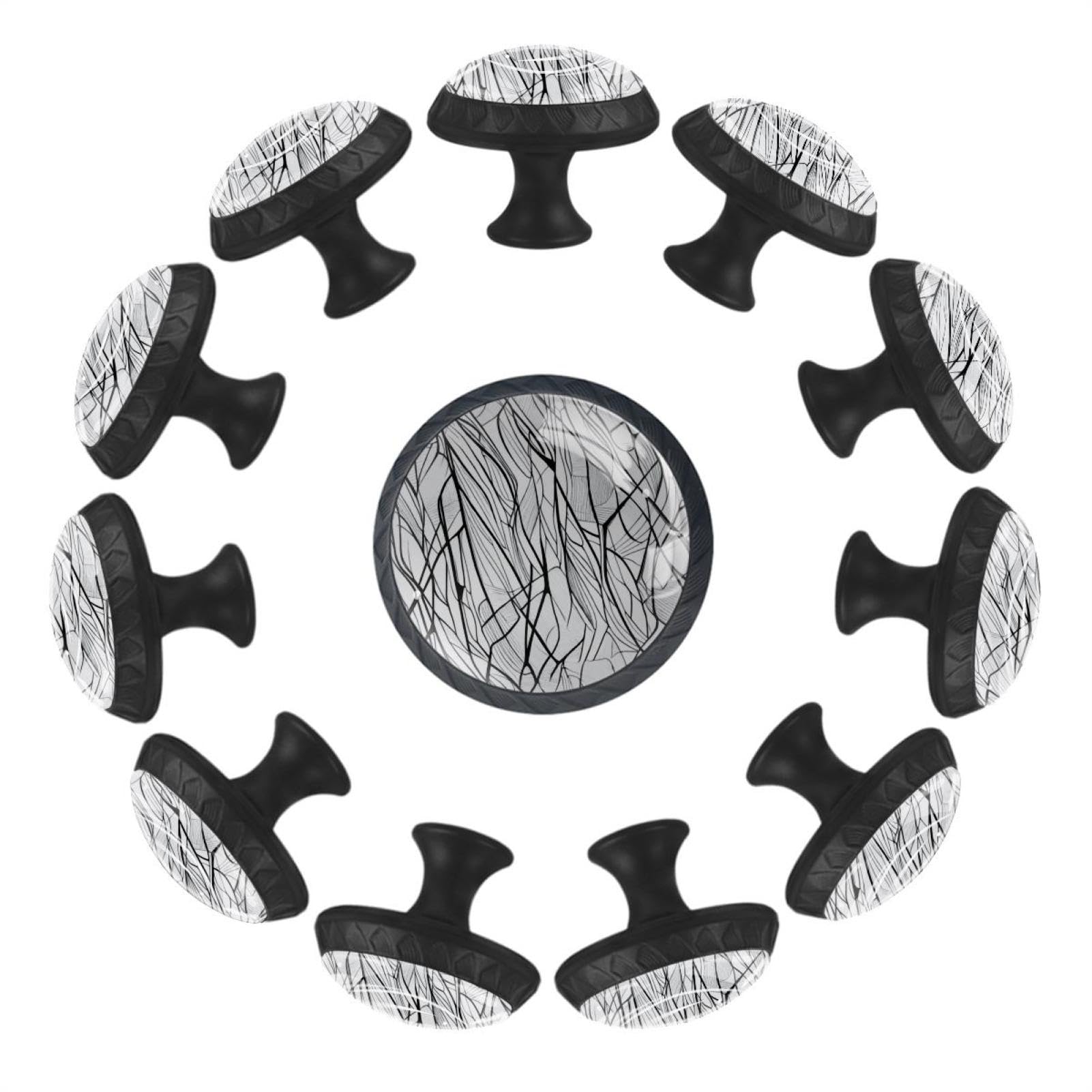 Boutons de tiroir en verre design abstrait noir lot de 12 haut de gamme