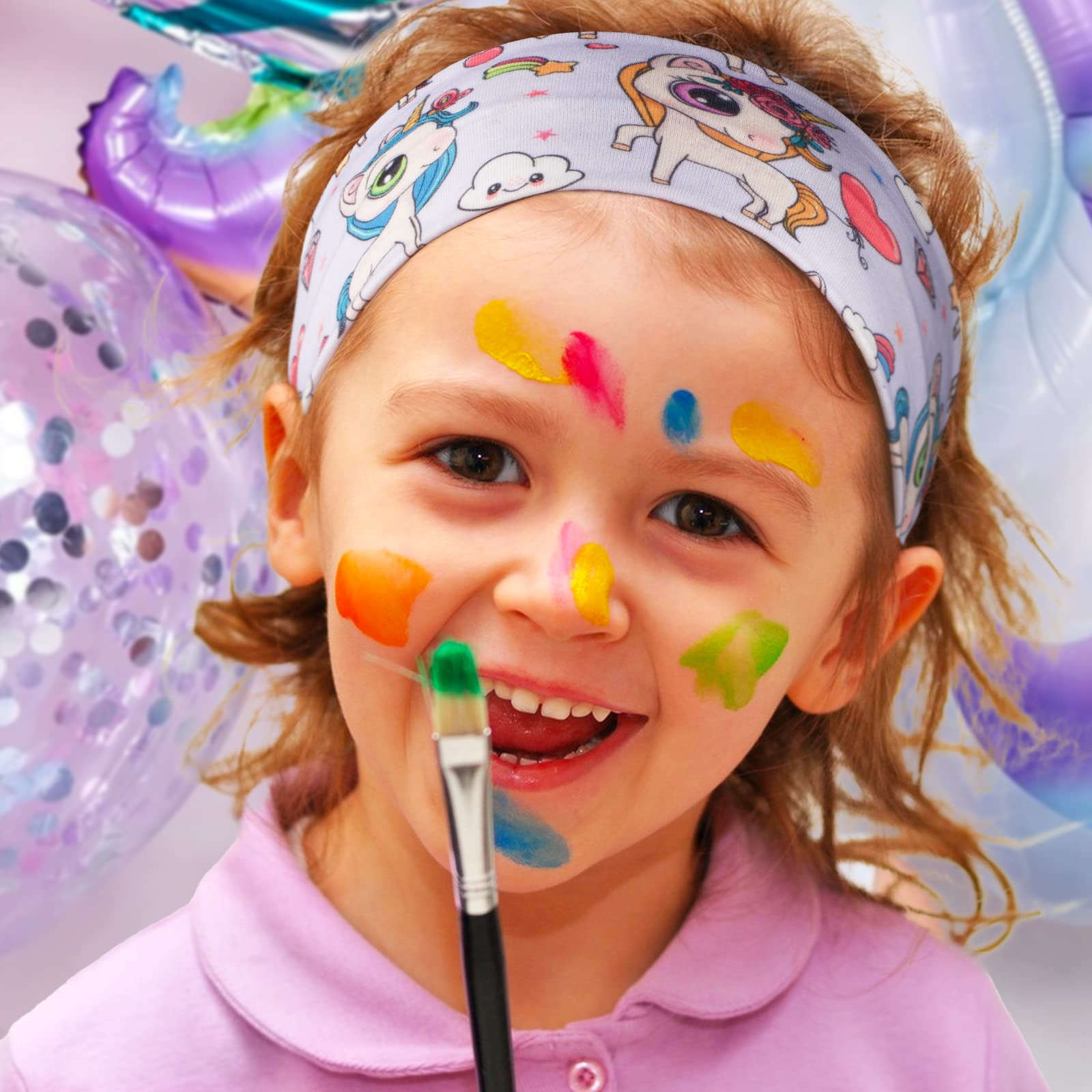 BETESSIN 5pz Fasce per Capelli Bambina Unicorno Fascia Fasce Elastiche Turbante per Decorazione Capelli Bambina Bimba 5-15 Anni