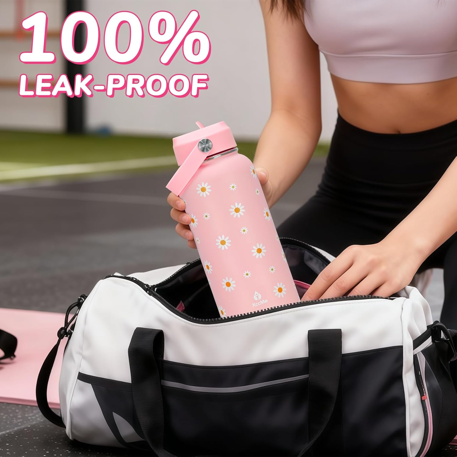 Pink Daisy Water Bottle with Lid,32oz Insulated Water Bottle with Flip Straw and Handle,Daisy Gifts for Women Girls Teens Birthday Christmas,Leak Proof Stianless Steel Water Bottle - Image 6