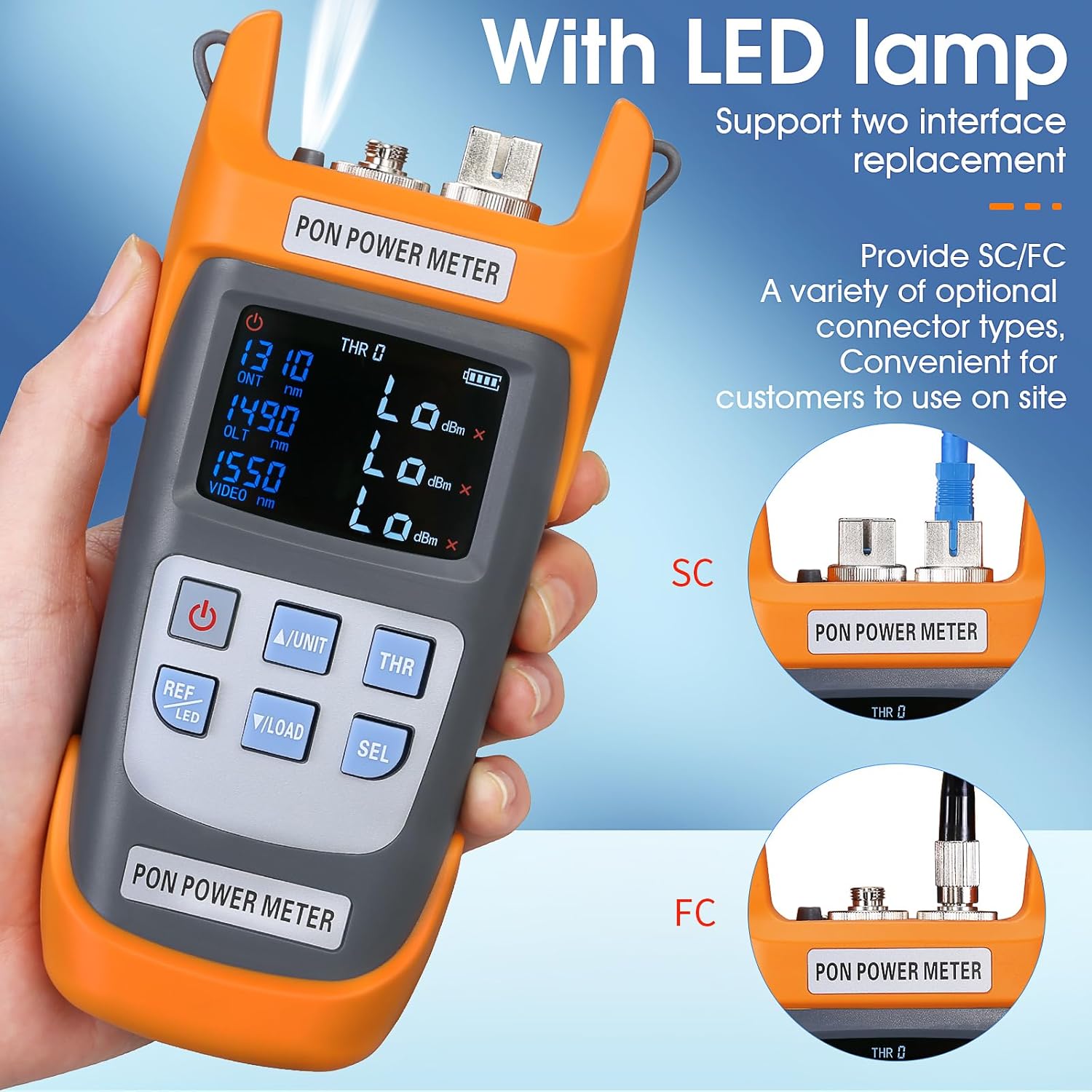 PON Optical Power Orange A-330U SCUPC Interface Optical Fiber Power Meter Network Online Detection Tester with SCUPC/FCUPC Adapter 1310 1490 1550nm (SCUPC FCUPC Interface)