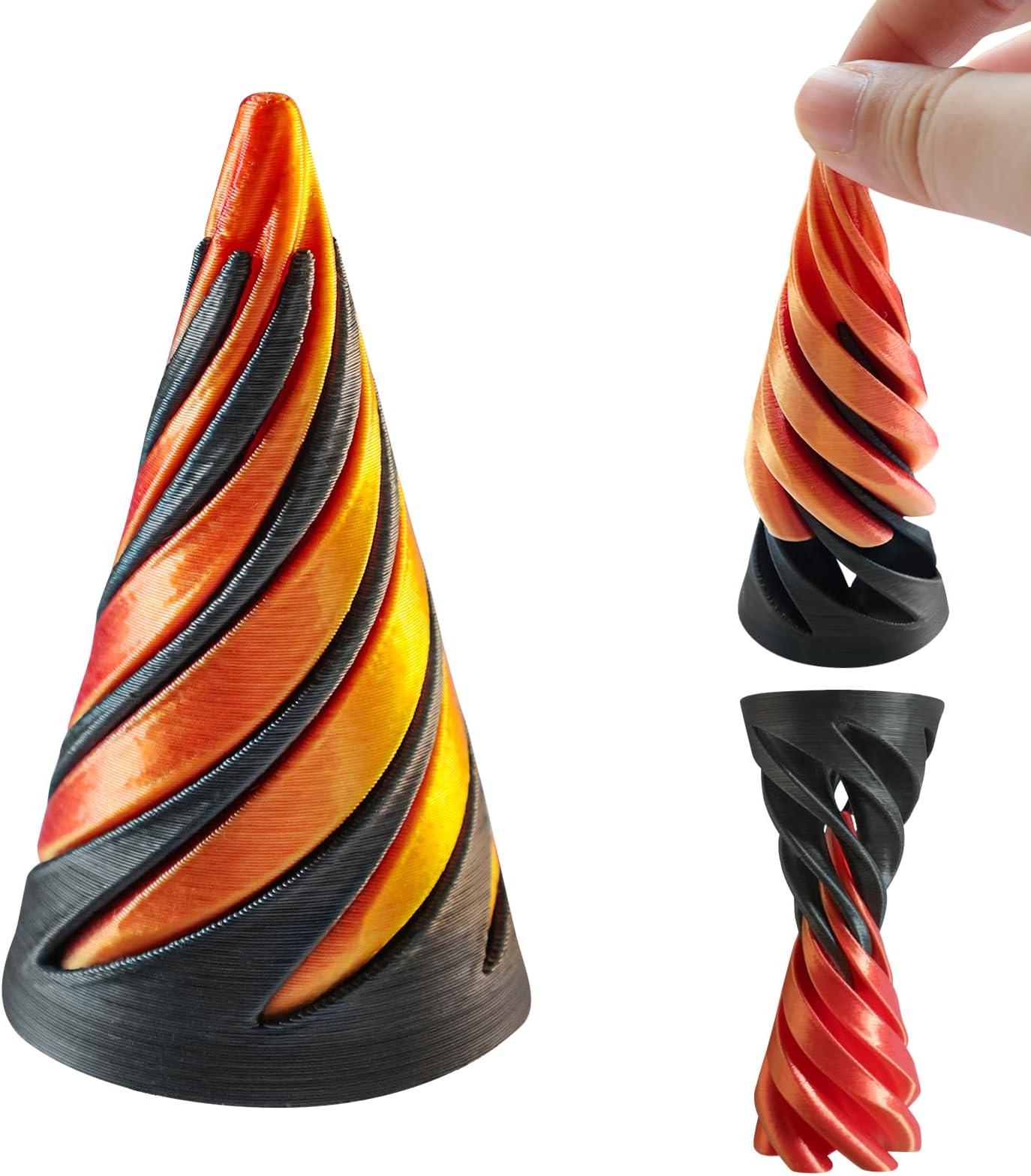 3D Printed Rotating Spiral Cone Fidget Toy Impossible Pyramid Passthrough Sculpture Pass Through Pyramid Fun Anxiety Stress Relief Toy for Home Office Desk Decor Souvenir (Red)