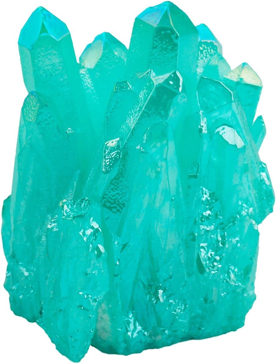 mookaitedecor Titanium Coated Natural Rock Crystal Cluster Geode Stone Specimen, Light Blue: Home & Kitchen