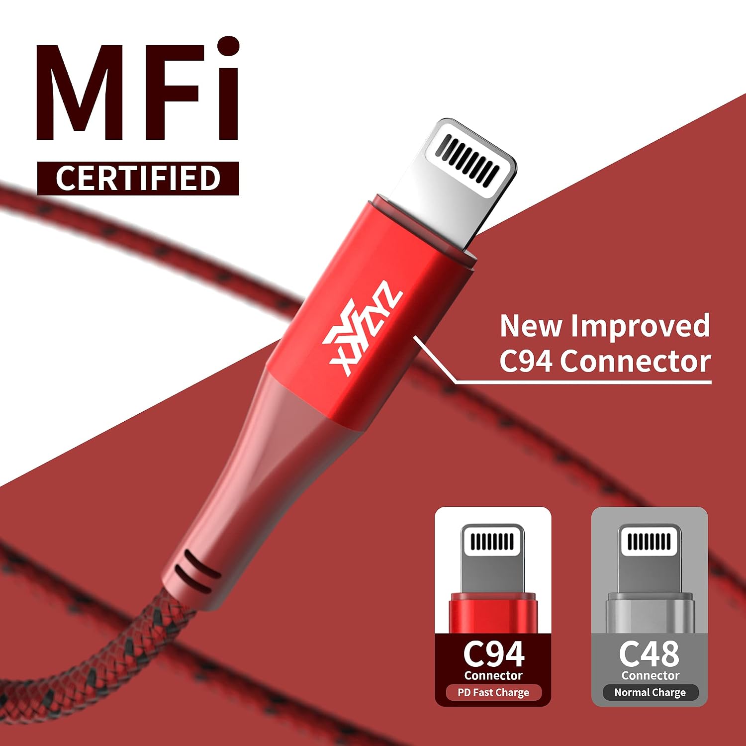 XYYZYZ USB C to Lightning Cable 10FT 【Apple MFi Certified】 iPhone Fast Charger Long Type C to Lightning Cord Compatible with iPhone 12 Pro/12/11 Pro/11/XR/XS/AirPods Pro/iPad Pro/iPad Air/iPad Red