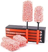 Vista 1 de SPTA Juego de cepillos para ruedas de automóvil, 2 cepillos de llanta de microfibra con 2 fundas de microfibra intercambiables grandes y 2 pequeñas