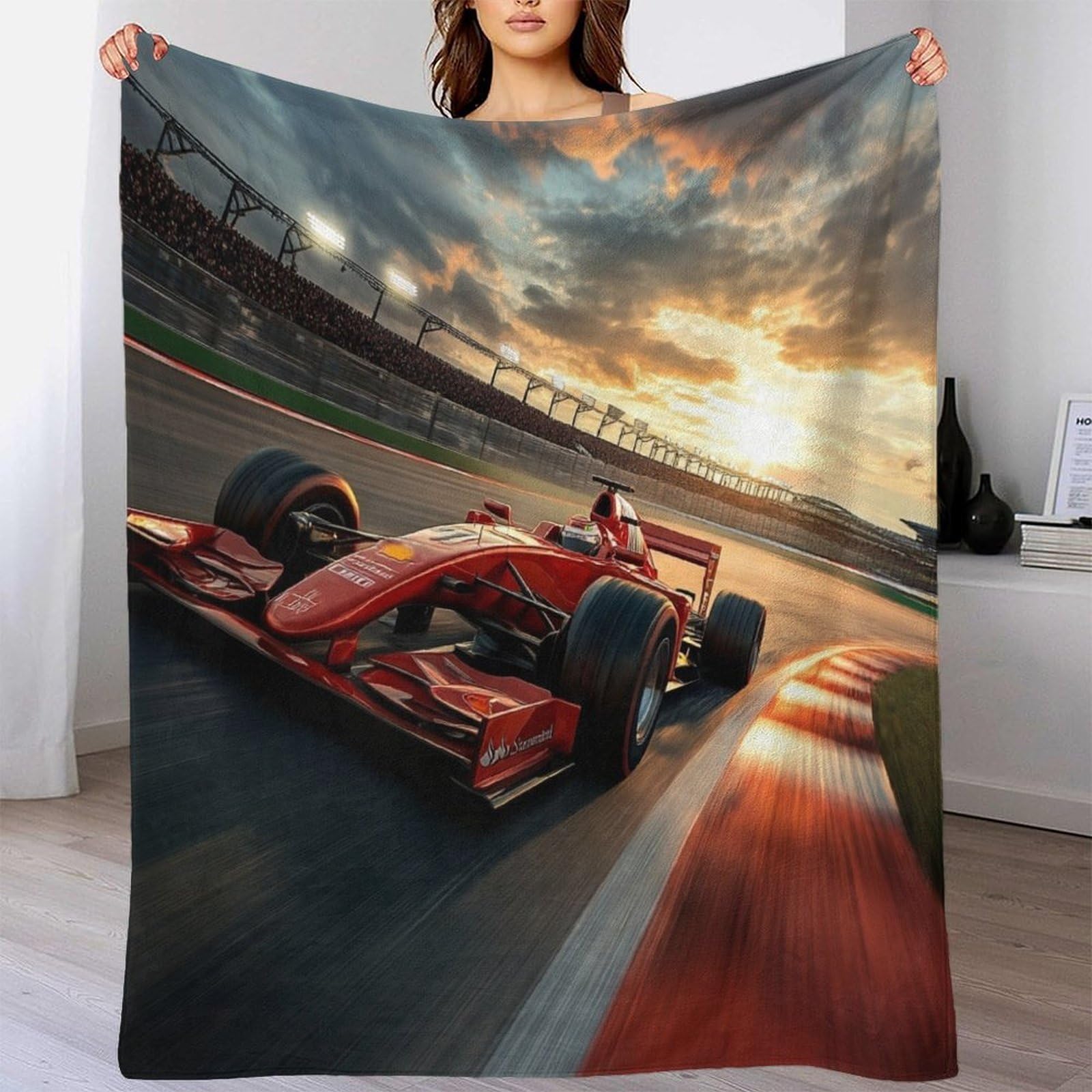 Przytulny koc na 4 pory roku, koc polarowy, na sofę, koc 200 x 230 cm, flanelowy, wyścigowy, miękki koc do mieszkania, narzuta na sofę, ciepły koc wyścigowy z mikrofibry