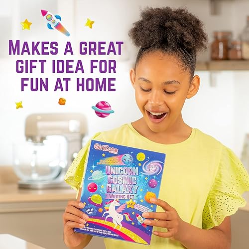 Miniatura 9 de GirlZone Unicorn Cosmic Galaxy - Juego de escritura para niñas, kit de escritura de letras de 45 piezas para niñas creativas, regalo mágico de